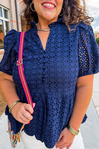 Sapphire Eyelet Peplum Top