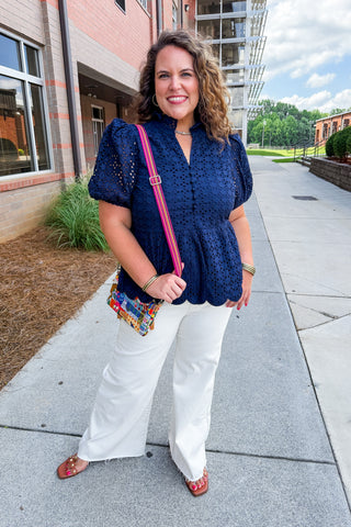 Sapphire Eyelet Peplum Top