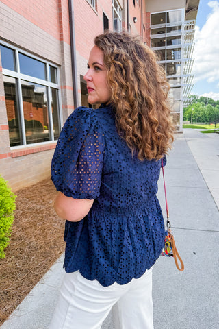 Sapphire Eyelet Peplum Top