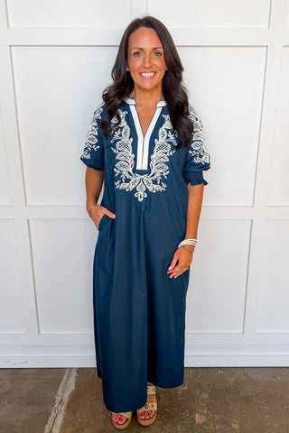Southern Elegance Navy Midi Dress