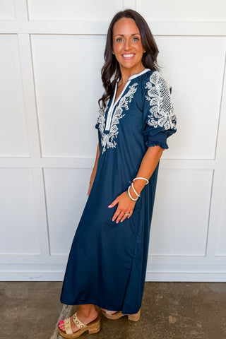 Southern Elegance Navy Midi Dress