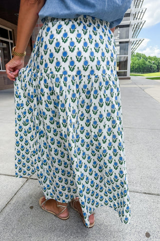 Bluebell Fields Elastic Waist Midi Skirt