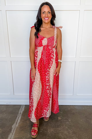 Americana Patchwork Maxi Dress in Red