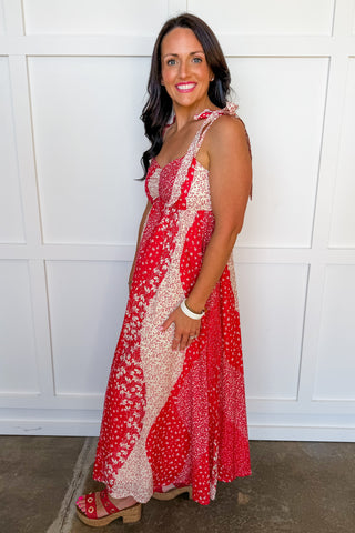 Americana Patchwork Maxi Dress in Red