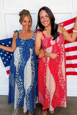 Americana Patchwork Maxi Dress in Red