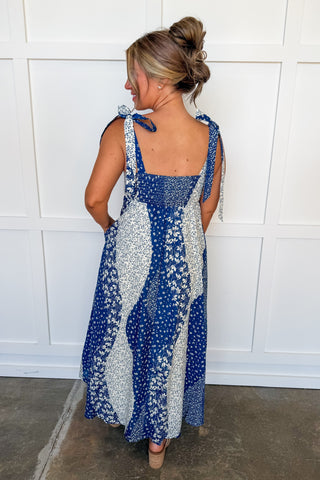 Americana Patchwork Maxi Dress in Blue