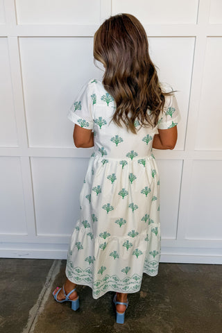 The Jema Midi Dress in Bell Blooms Blue by Mary Square