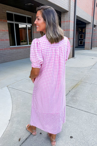 Picnic Perfect Gingham Midi Dress in Pink