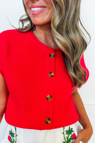 Cherry Cola Button Knit Top