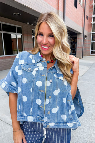 Connect The Dots Short Sleeve Denim Cape Top