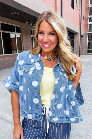 Connect The Dots Short Sleeve Denim Cape Top