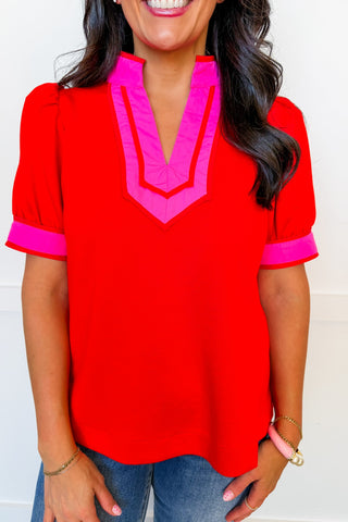 The Charleston Top in Red/Pink