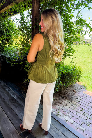 Softly Spoken Drop Waist Top in Olive