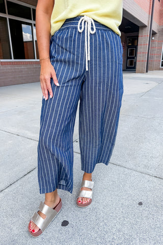 The Harbor Stripe Wide Leg Pants in Navy