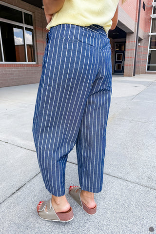 The Harbor Stripe Wide Leg Pants in Navy