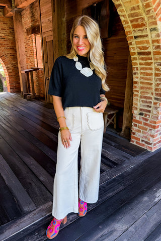 The Everyday Short Sleeve Knit Top in Black