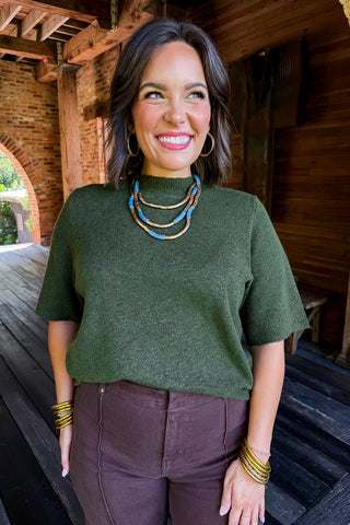 The Everyday Short Sleeve Knit Top in Olive