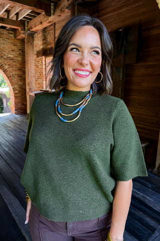 The Everyday Short Sleeve Knit Top in Olive