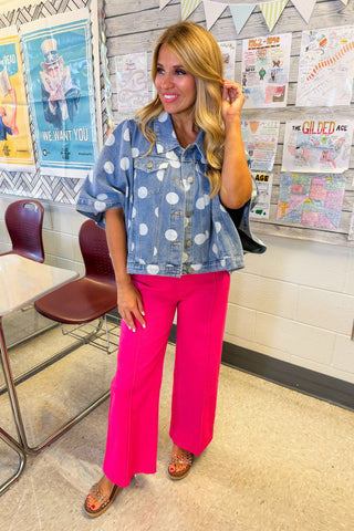 Connect The Dots Short Sleeve Denim Cape Top