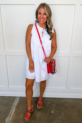 Lovely Little Pleated Dress in Off White