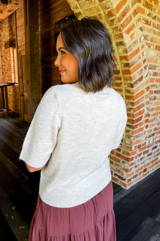 The Everyday Short Sleeve Knit Top in Oatmeal