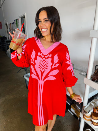 The Magnolia Manor Dress in Red/Pink