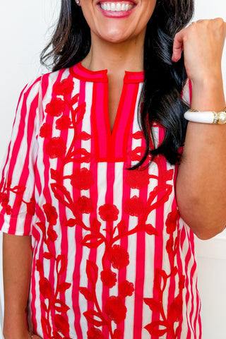 The Charlotte Dress With Embroidered Details in Red