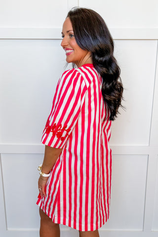 The Charlotte Dress With Embroidered Details in Red