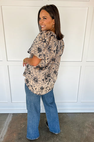 Meredith Luxe Black & Beige V Neck Top