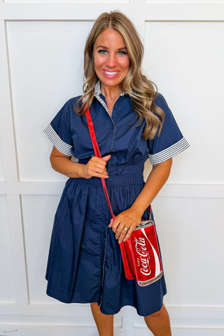 Sail Away Stripe Collar Dress in Navy