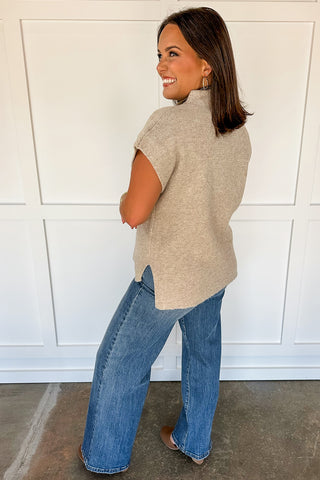 Chestnut Charm Short Sleeve Beige Knit Sweater