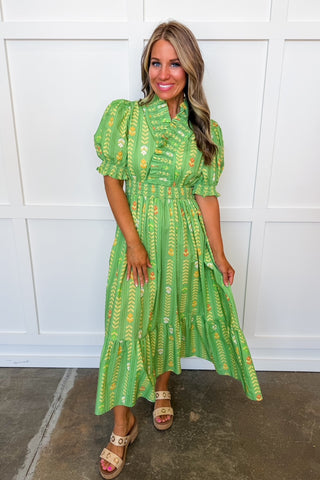 The Juliette Maxi Dress in Sage Chevron Floral