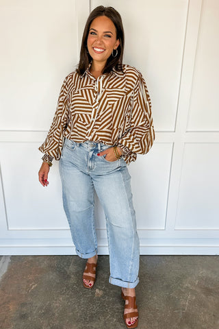 The Sutton Patterned Blouse in Coco Brown