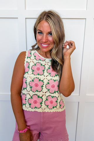 Pink Crochet Tank Sweater
