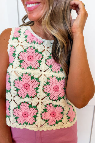 Pink Crochet Tank Sweater