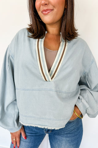 Light Denim V Neck Casual Top