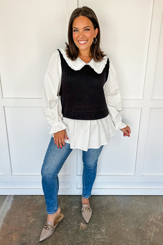 Feminine Flare White & Black Blouse Top