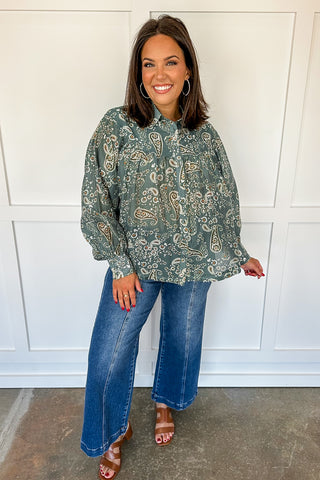 Pretty in Paisley Teal Patterned Top