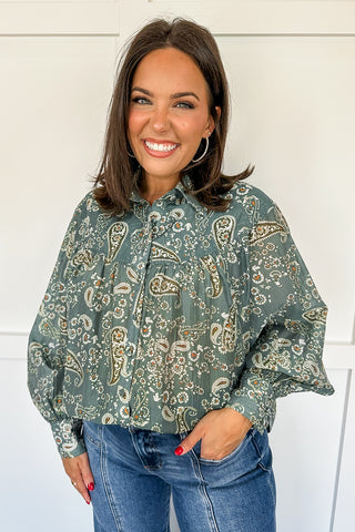 Pretty in Paisley Teal Patterned Top