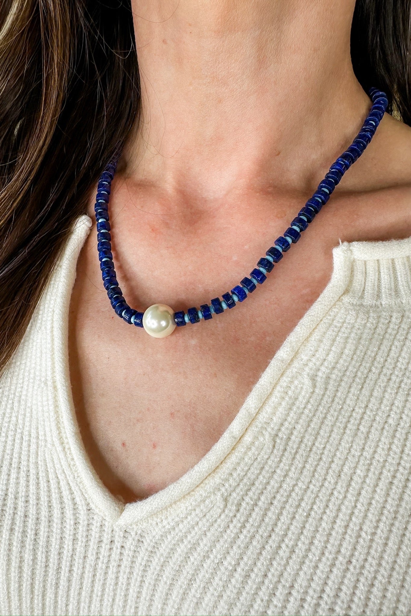 Lady In Blue Gemstone & Pearl Necklace by Treasure Jewels