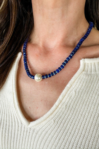 Lady In Blue Gemstone & Pearl Necklace by Treasure Jewels