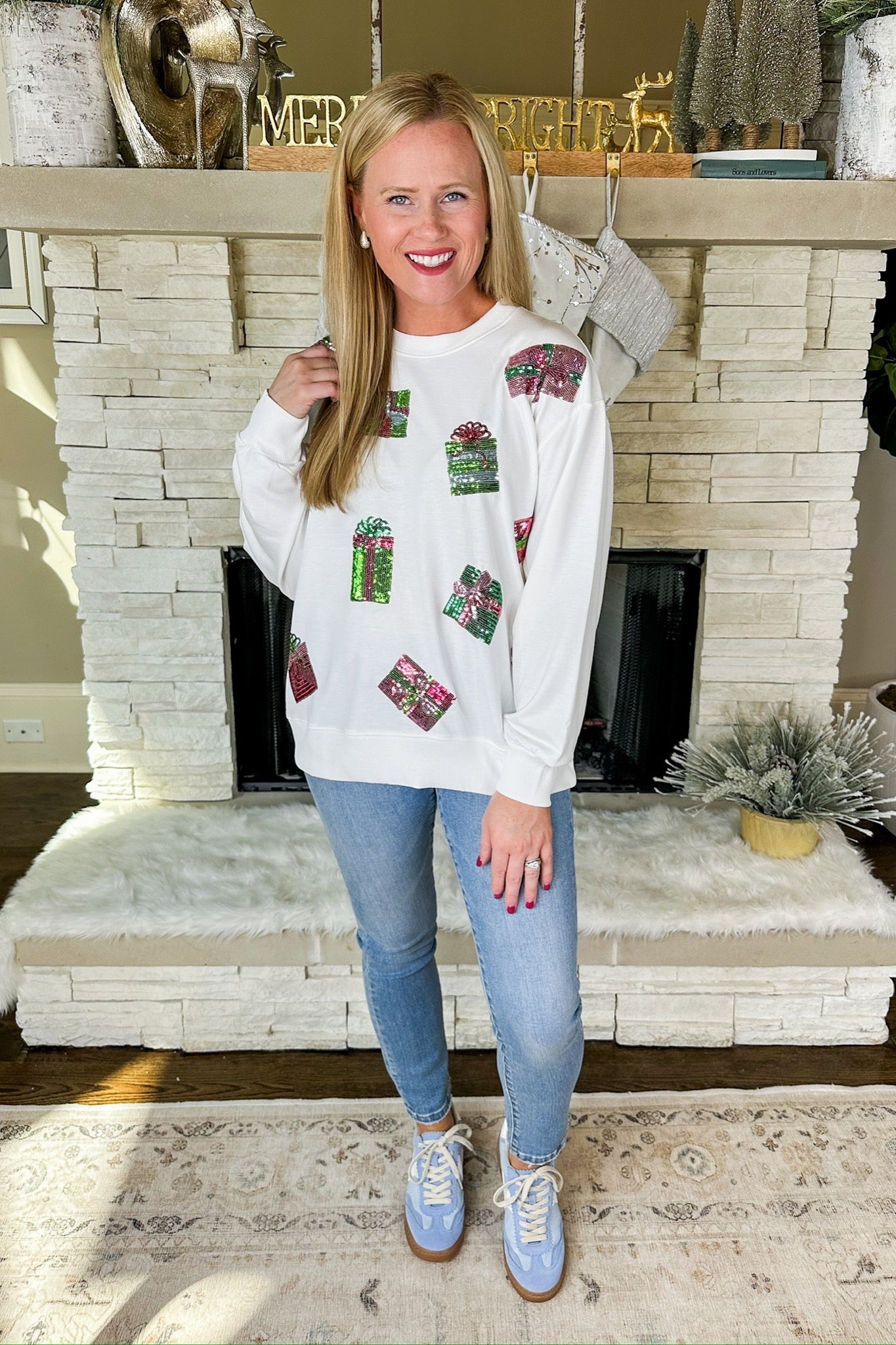 The Sarah Christmas Present Sequin Patch Sweatshirt