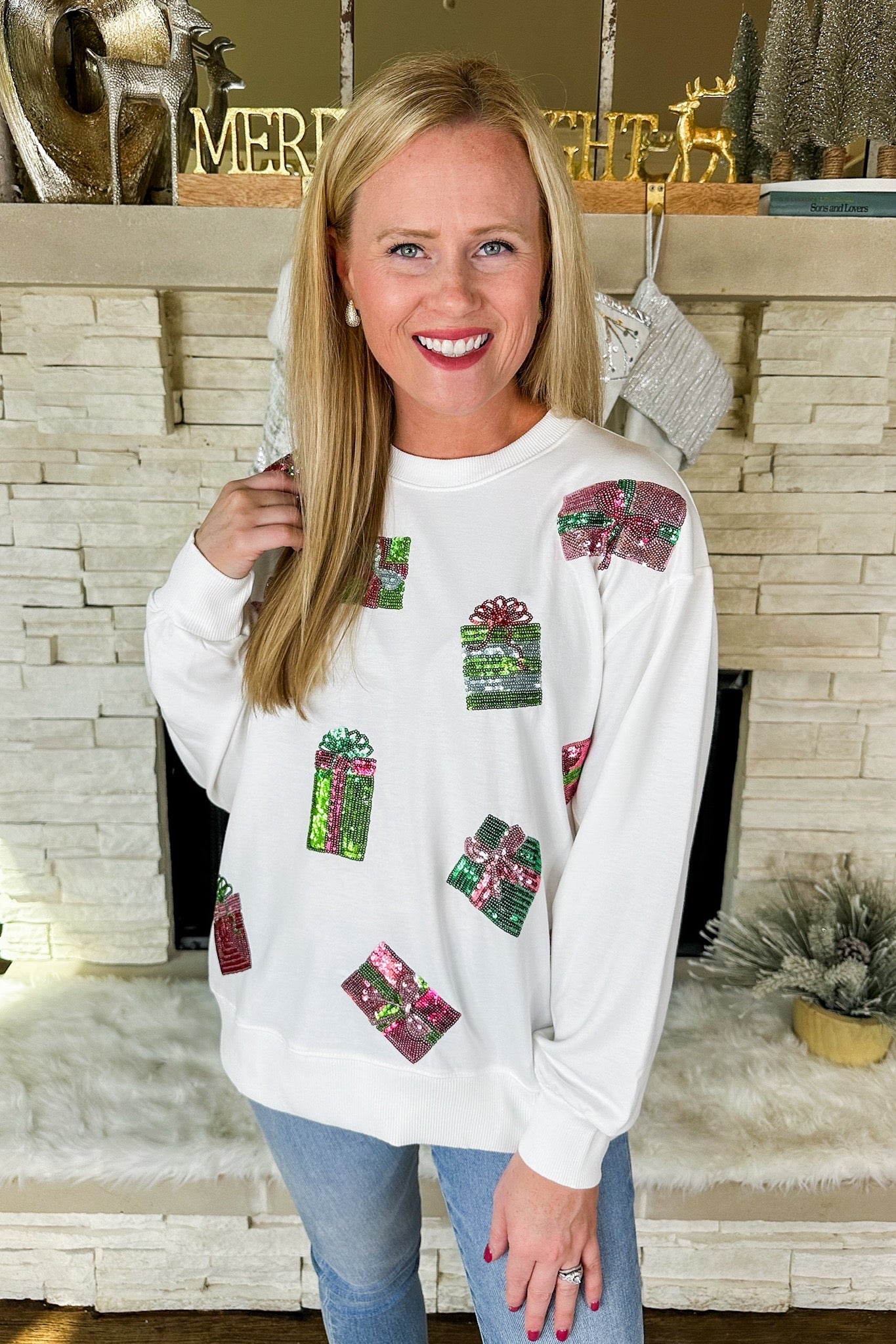 The Sarah Christmas Present Sequin Patch Sweatshirt