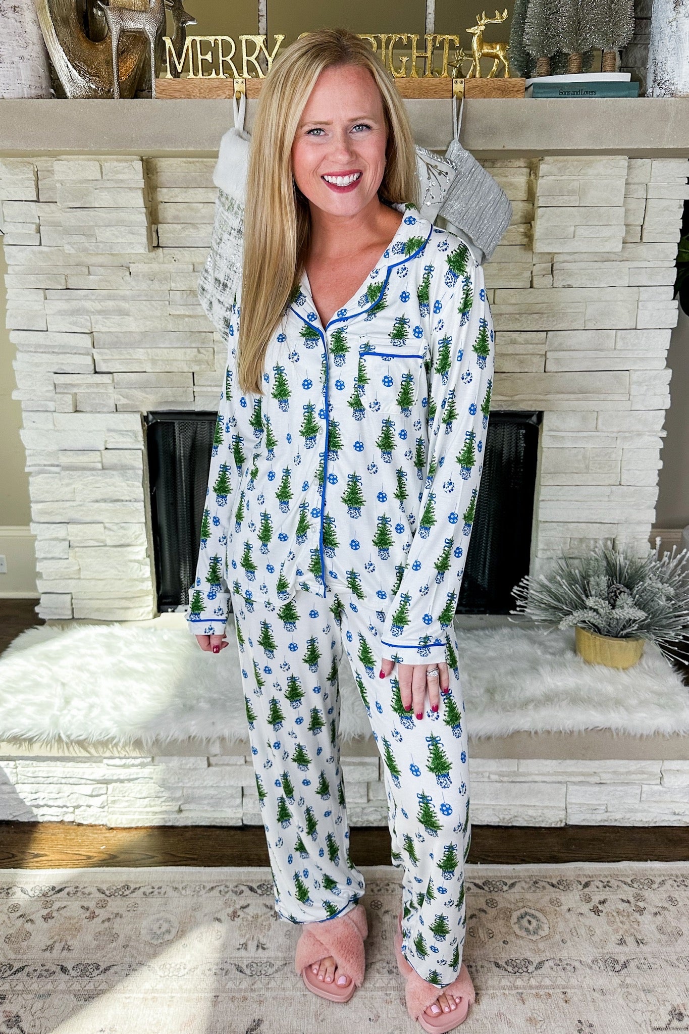 The Charlotte Fancy Festive Long Sleeve Top & Pants Pajama Set