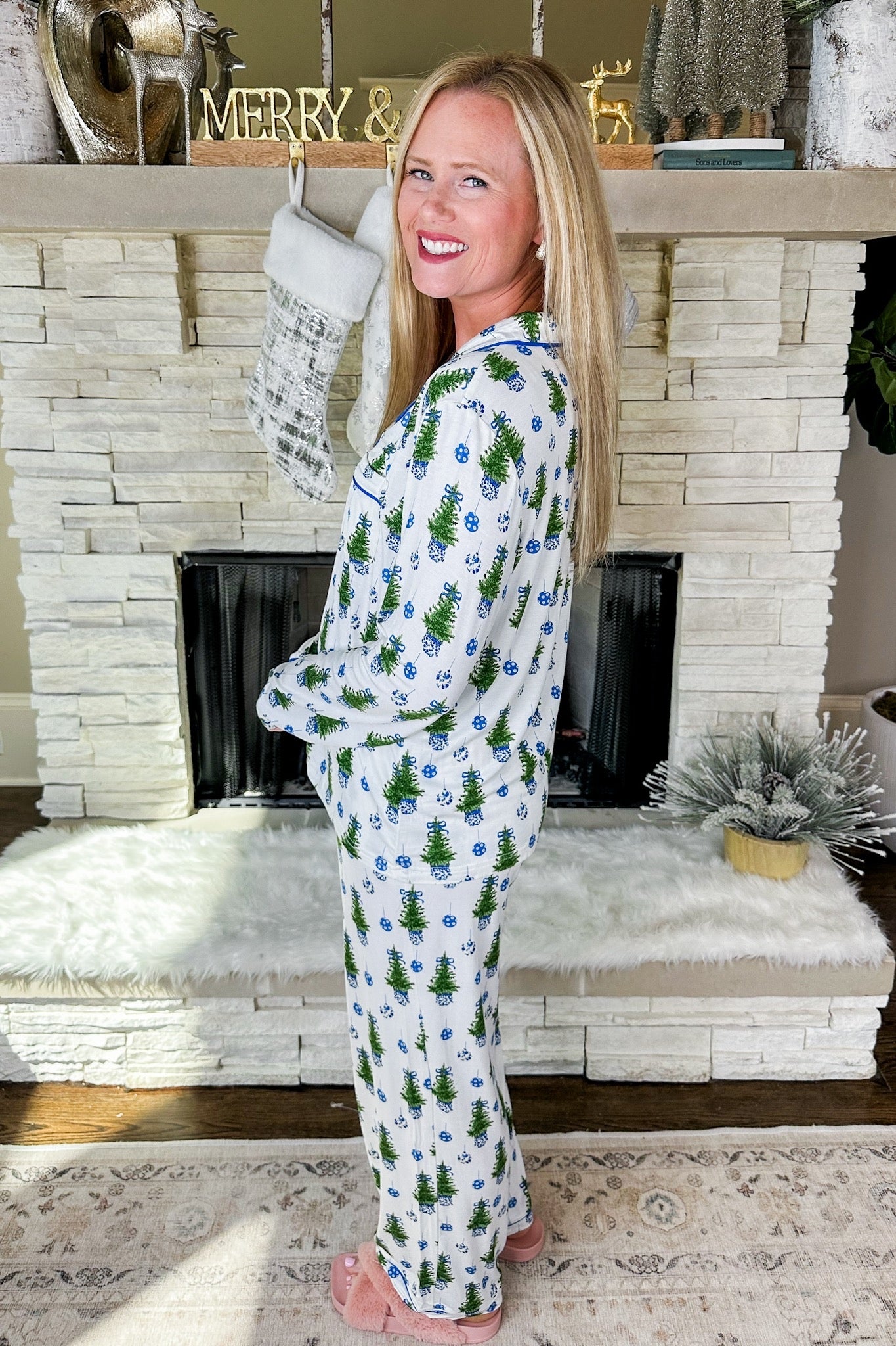 The Charlotte Fancy Festive Long Sleeve Top & Pants Pajama Set