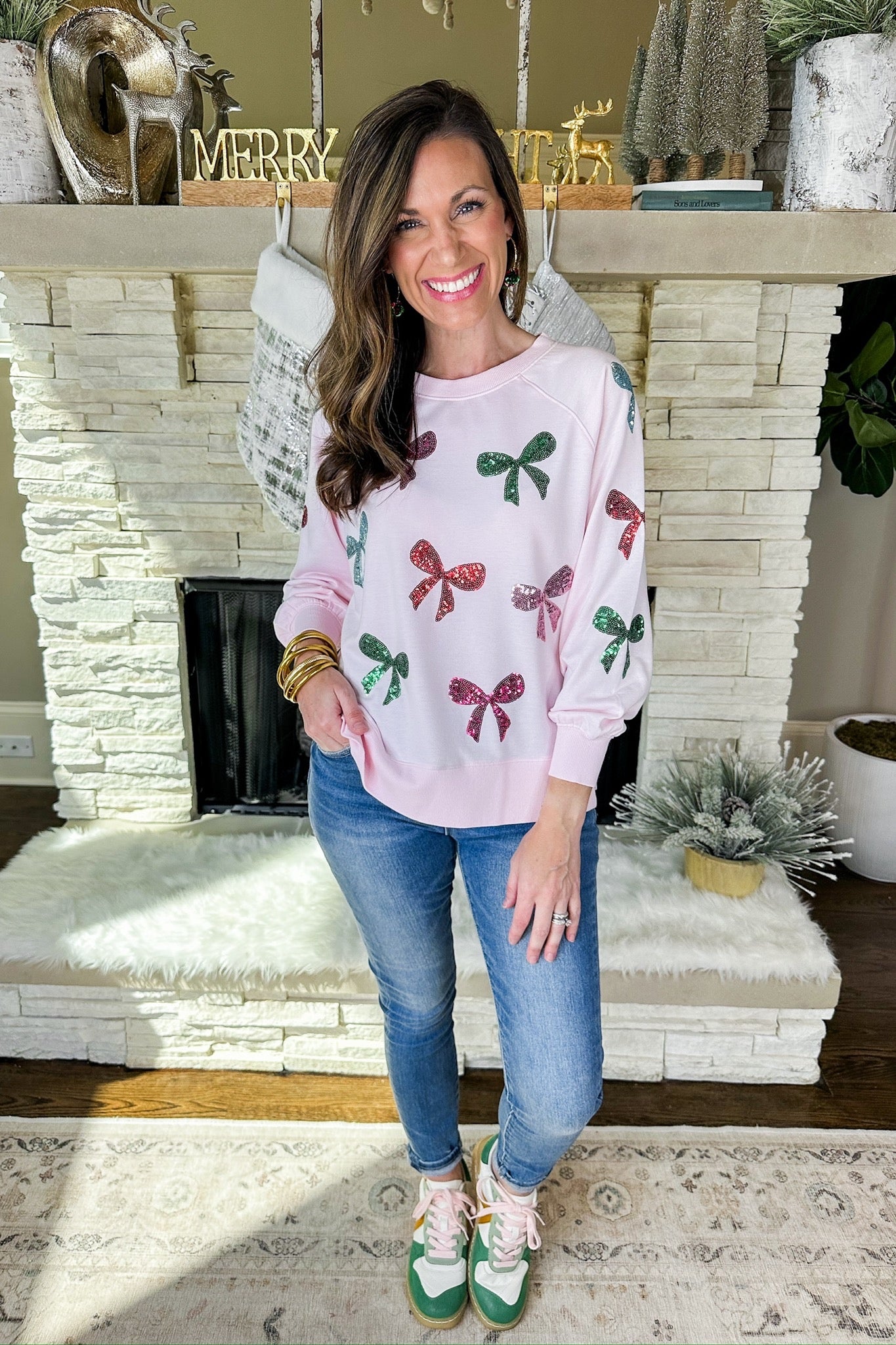 The Katie Multi Color Sequin Bow Patch Sweatshirt