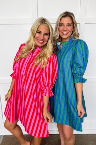 Stripe Me Pretty Dress in Blue & Green