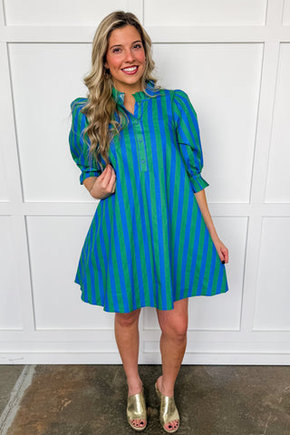 Stripe Me Pretty Dress in Blue & Green