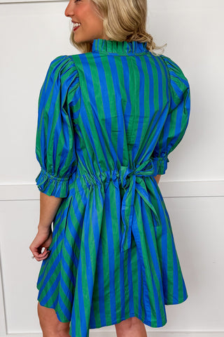 Stripe Me Pretty Dress in Blue & Green