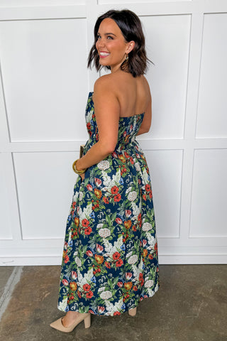 The Garden Soirée Midi Dress in Navy Floral